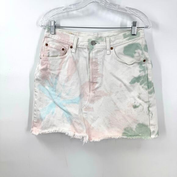 Levi's Dresses & Skirts - Levi's Premium Denim Jean Skirt 30 Tie Dye Mini Festival Boho Coachella Retro